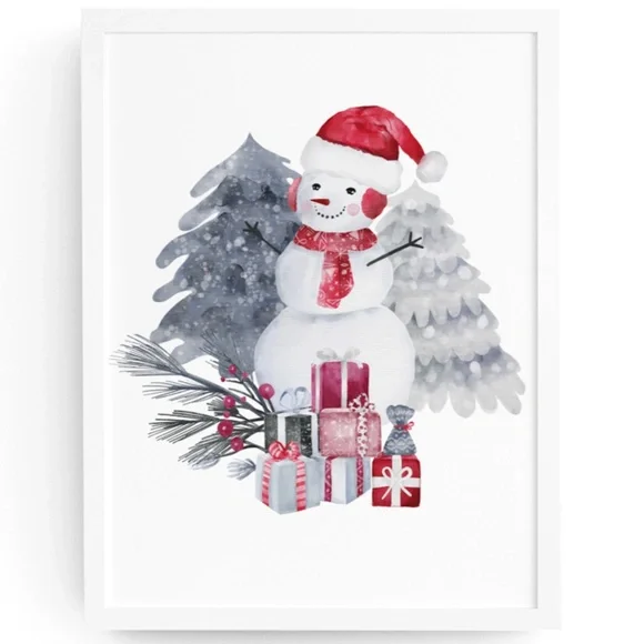 Wall Art Watercolor Snowman Christmas Illustration Print Poster Card Unframed - Picture 1 of 6